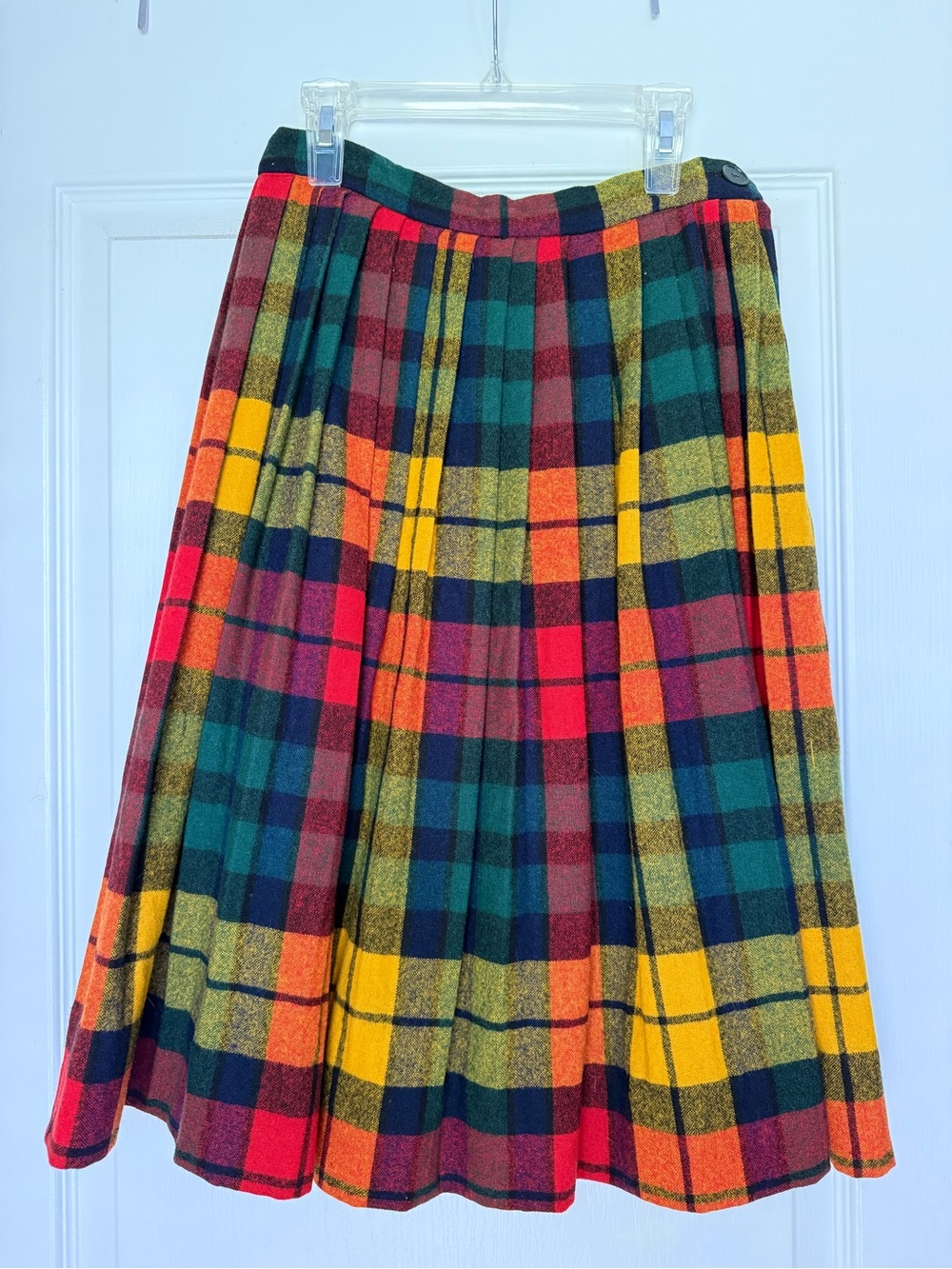 50s/60s Vintage Junior House Midi Skirt - Green/Red/Yellow Plaid